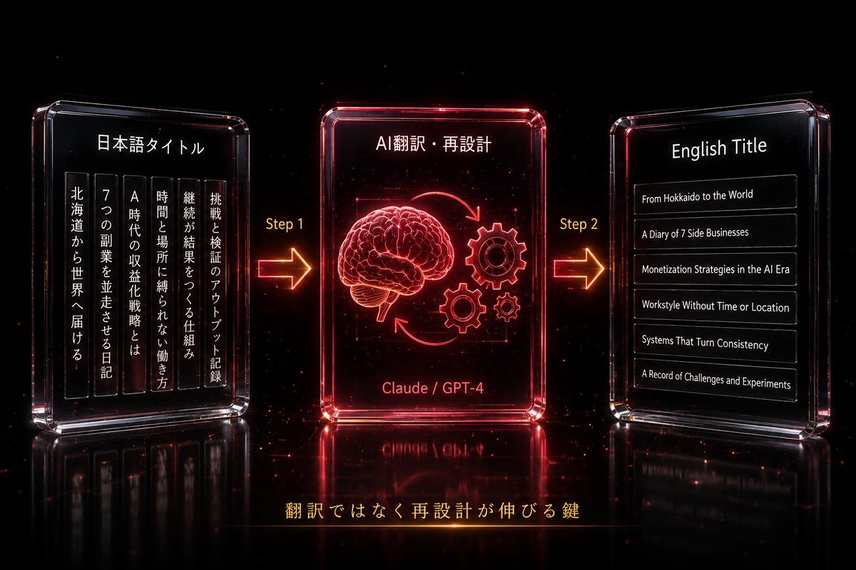 AI翻訳から英語タイトル再設計のフロー図