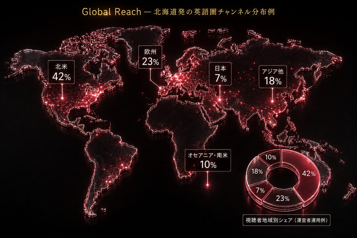 視聴者地域別シェア - 北米42%/欧州23%/日本7%等