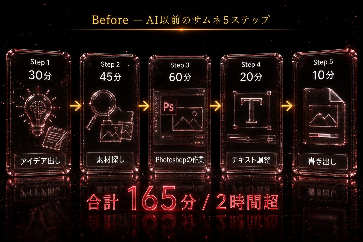 Before - AI以前のサムネ5ステップ・合計165分