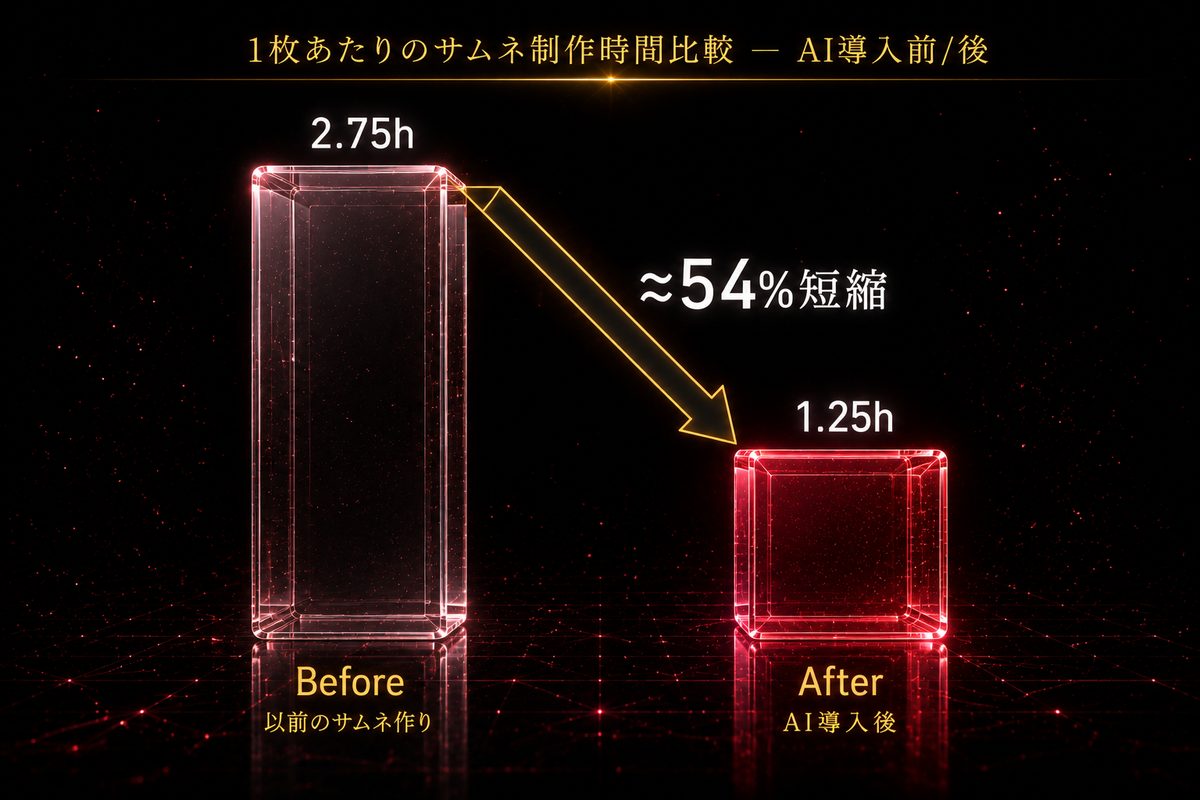 AI導入前後の制作時間比較 - 2.75h→1.25h・54%短縮