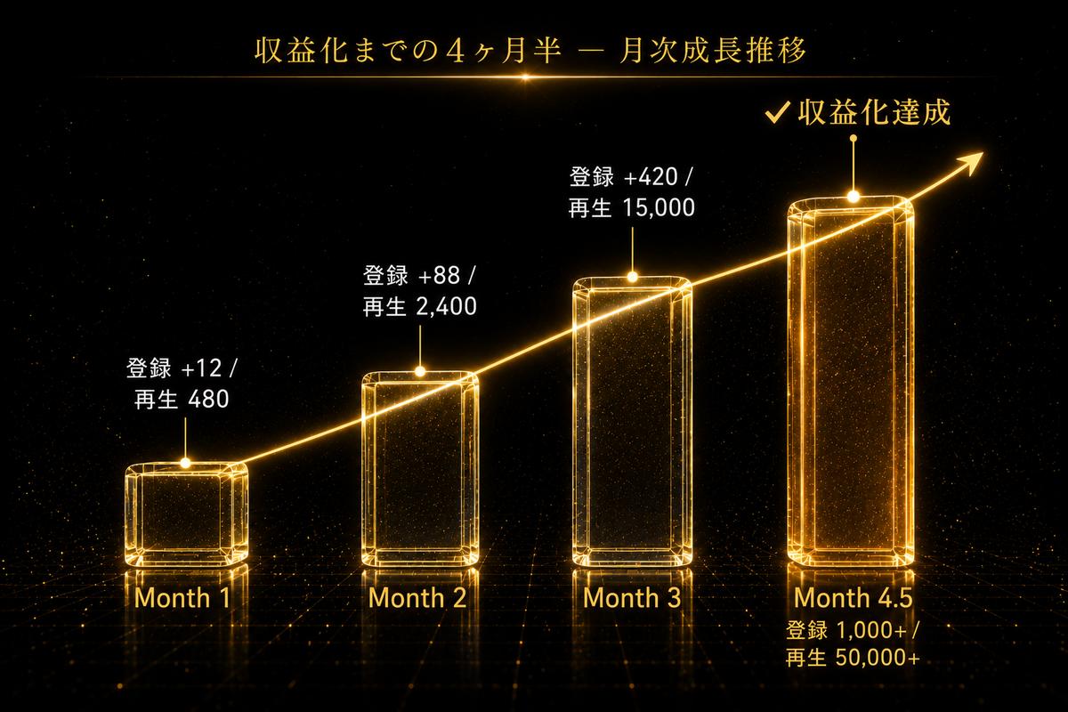 収益化までの4ヶ月半 - 月次成長推移グラフ