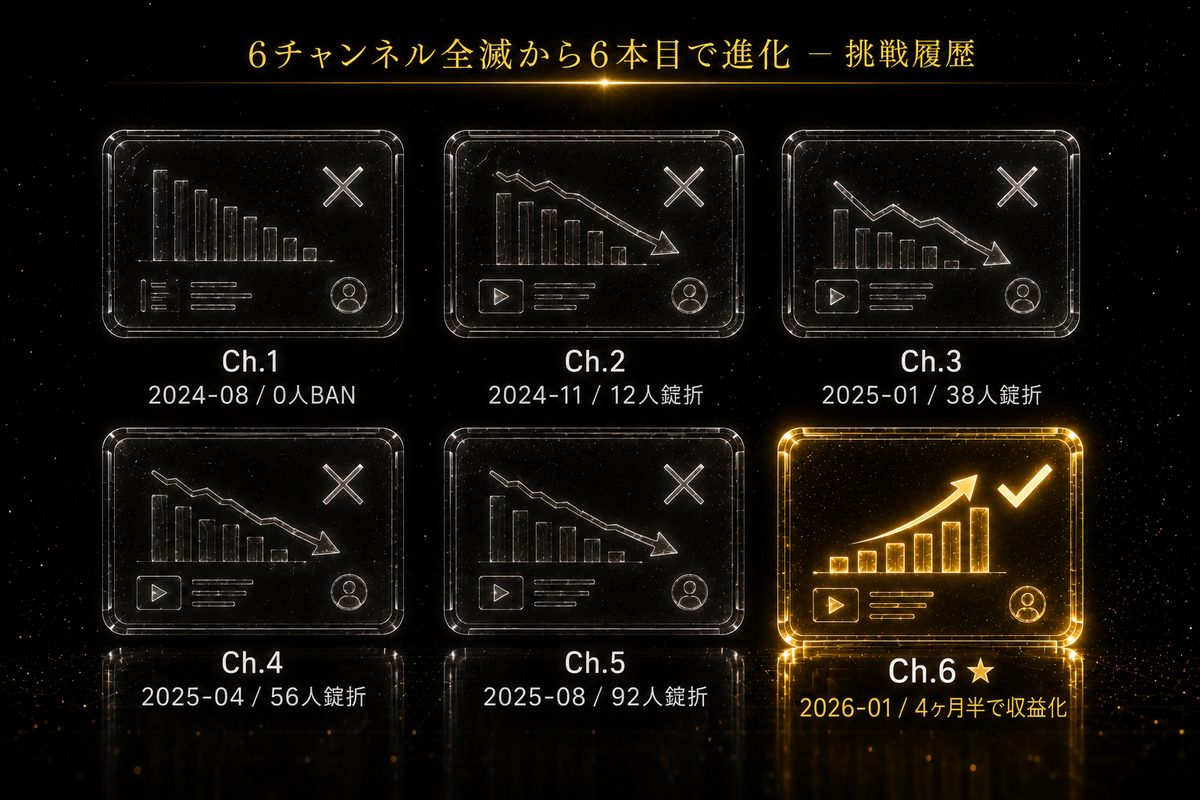 6チャンネル全滅から6本目で進化 - 挑戦履歴