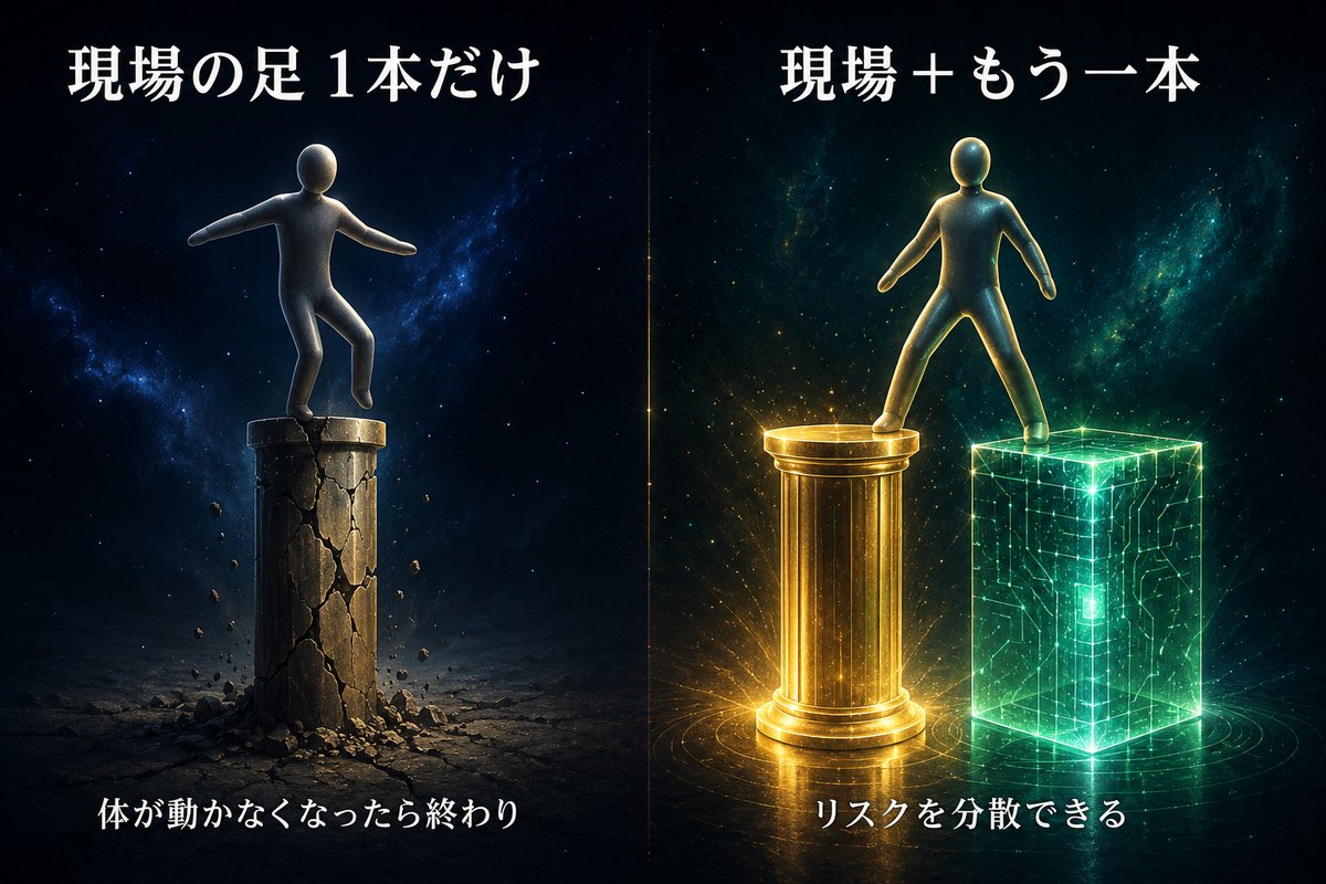 現場の足1本だけと現場プラスもう一本のリスク分散を比較した図