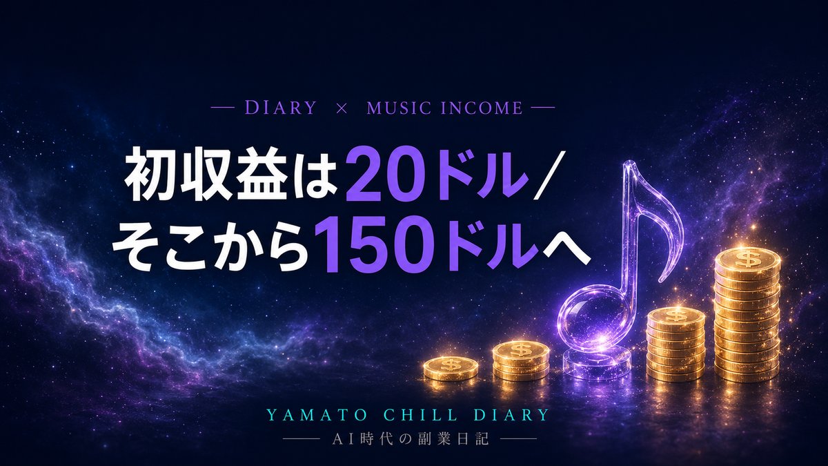 音楽配信の初収益20ドルから150ドルへの推移を表すアイキャッチ