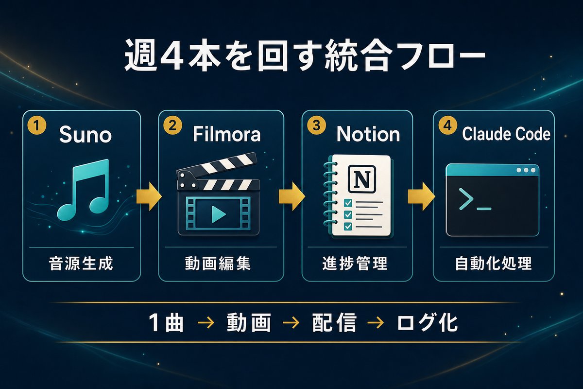 Suno+Filmora+Notion+Claude Code 統合フロー
