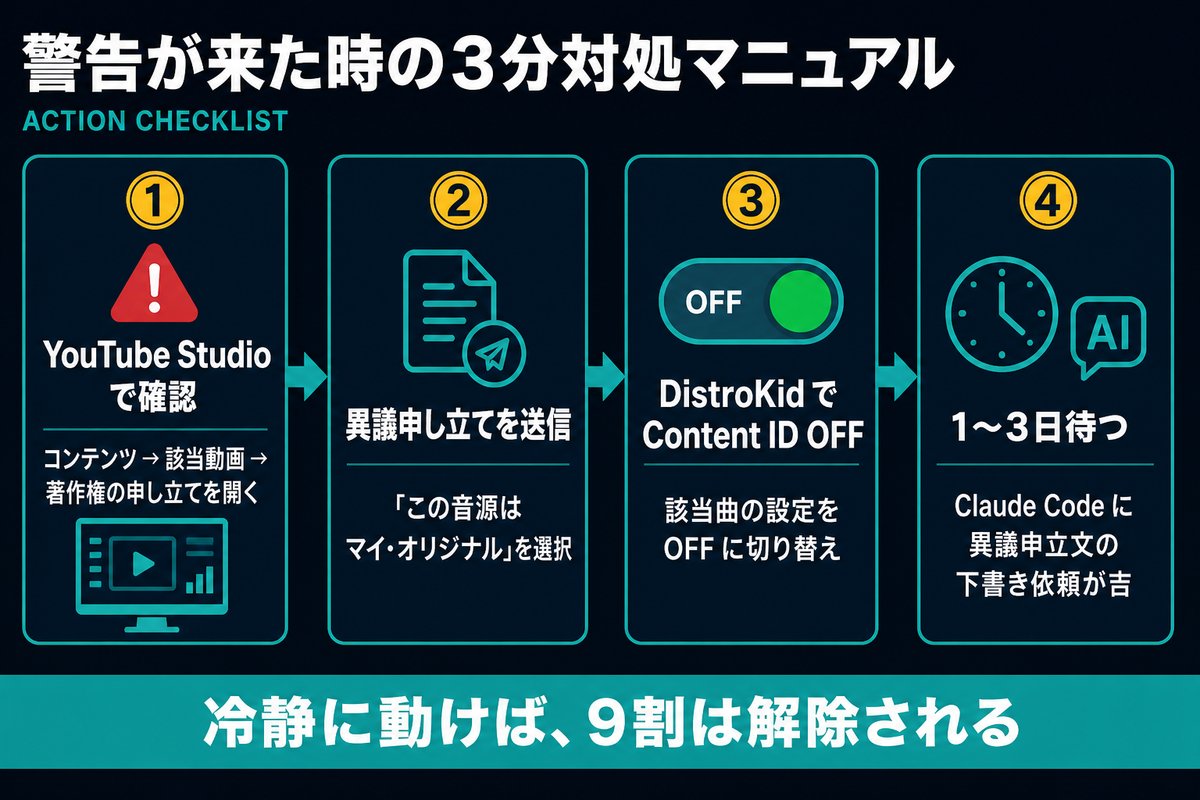 警告が来た時の3分対処マニュアル 4ステップフロー図
