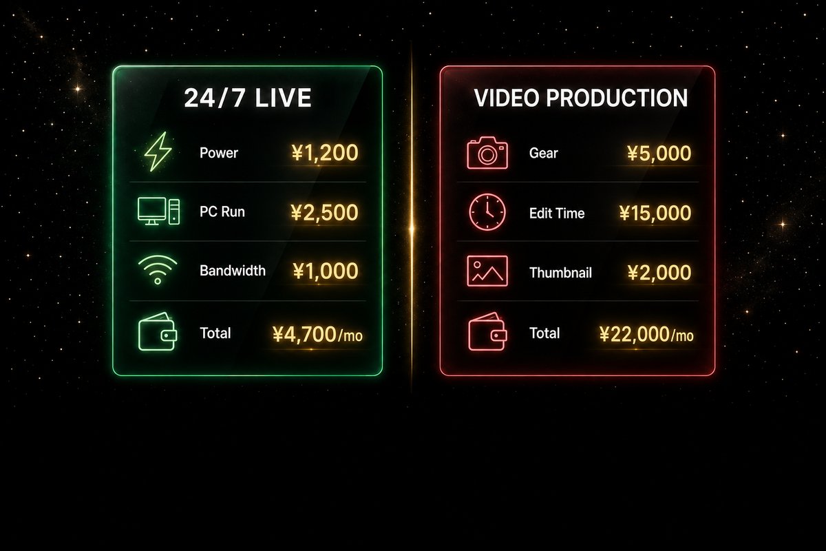 24/7ライブ月額・電気代コスト比較